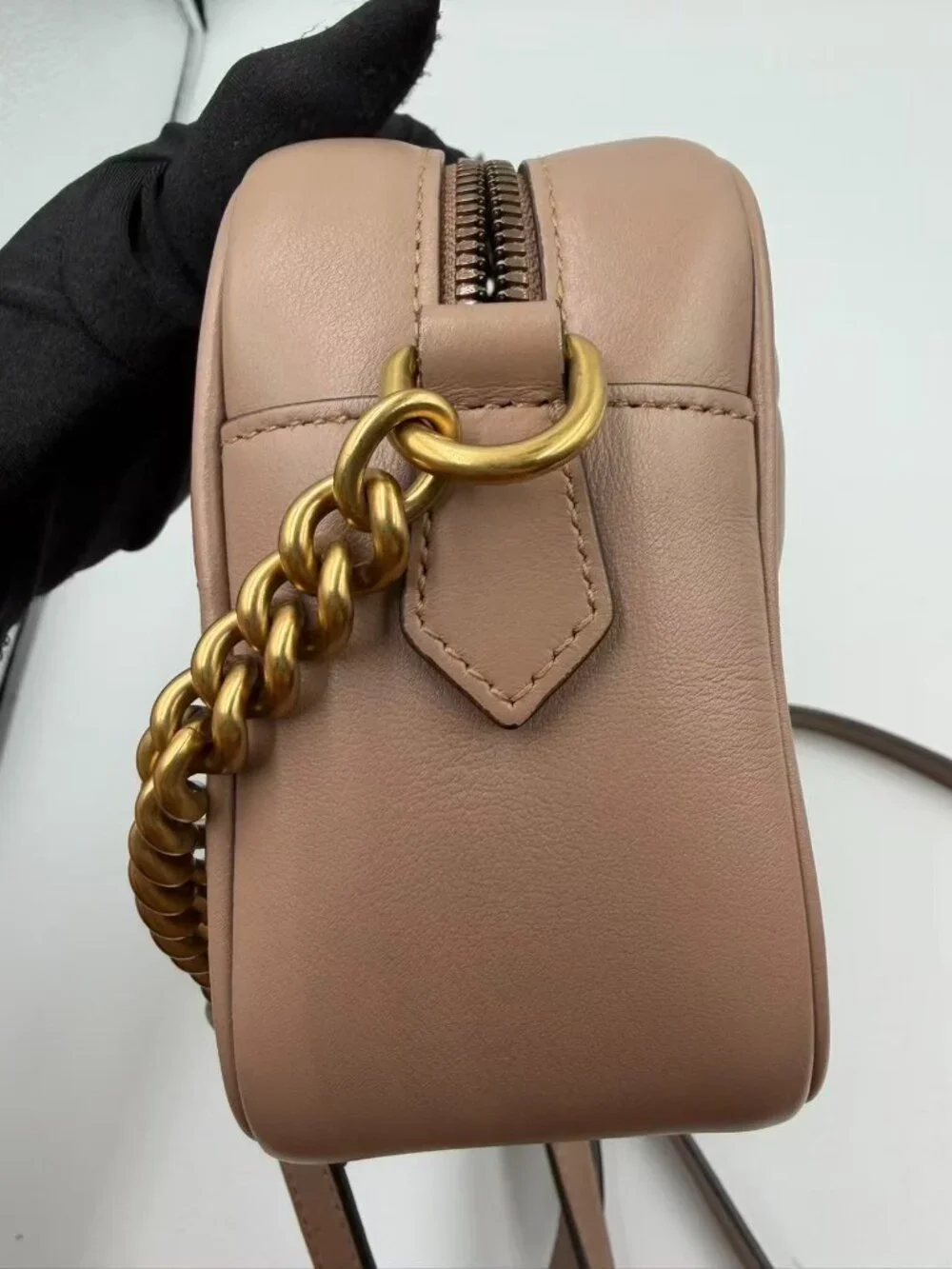 Pre-owned Gucci Matelasse GG Marmont Chain Calfskin Small Crossbody Bag Porcelai